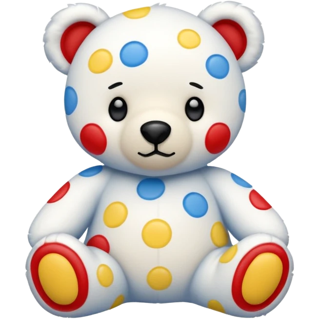 White teddy bear covered with blue, red and yellow spots emoji
