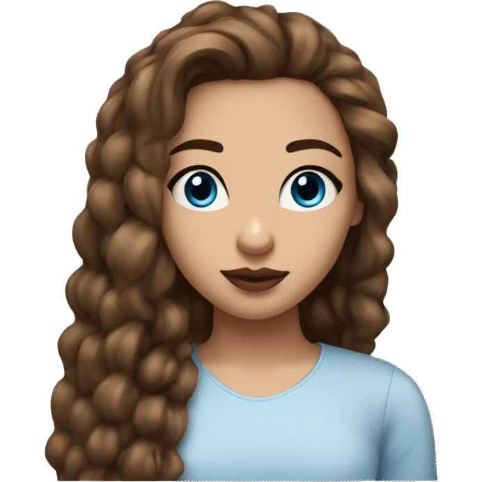 A girl whit blue eyes light skin small mode big lips Thomas eyebrows big lashes and brown hair emoji