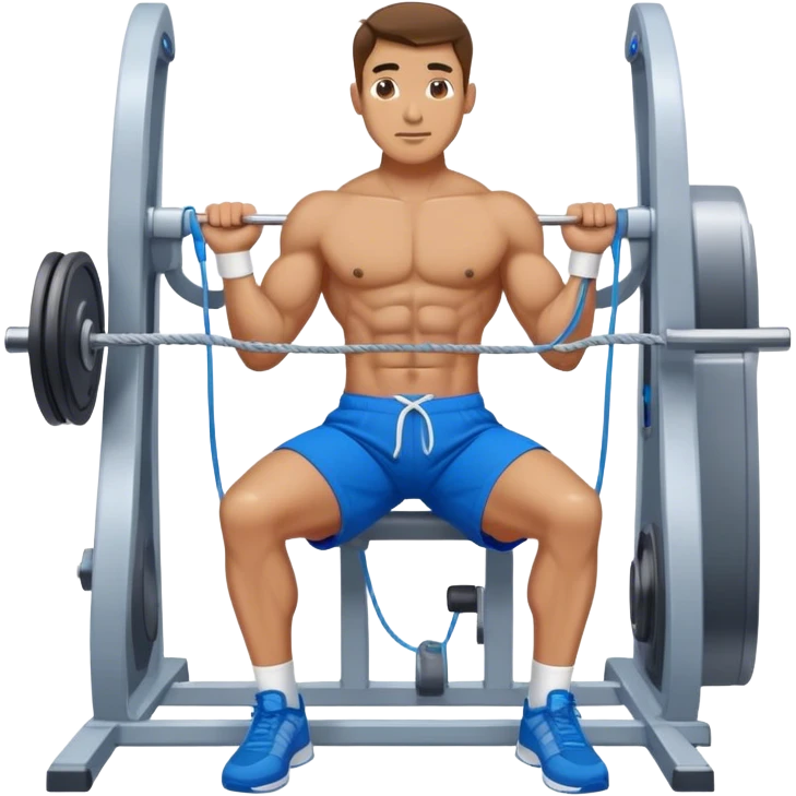 fit man with blue shorts using cable-machine emoji