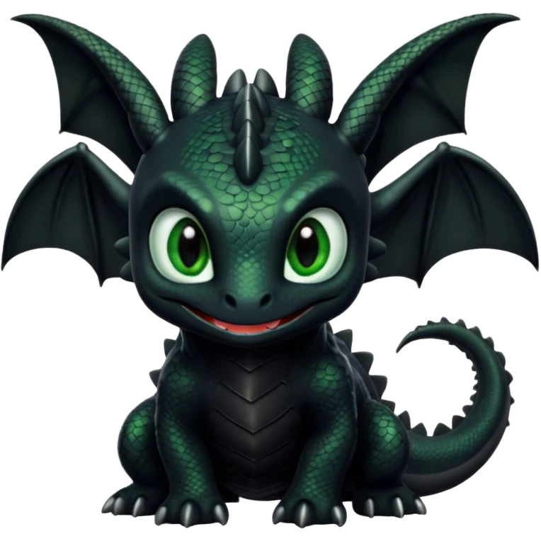 Dragon, toothless in how to train your dragon, black skin, and green eyes, cute  emoji