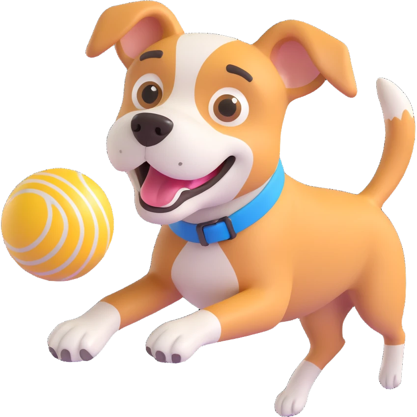 dog chasing ball in forrest, close up pose emoji