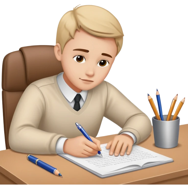 Person at desk writing an essay that begins with "Dear God" emoji