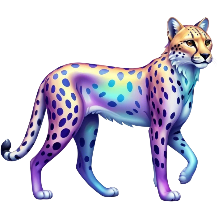 Colorful vibrant transparent iridescent luminescent ethereal fantasy-lynx-cheetah-animal, full-body emoji