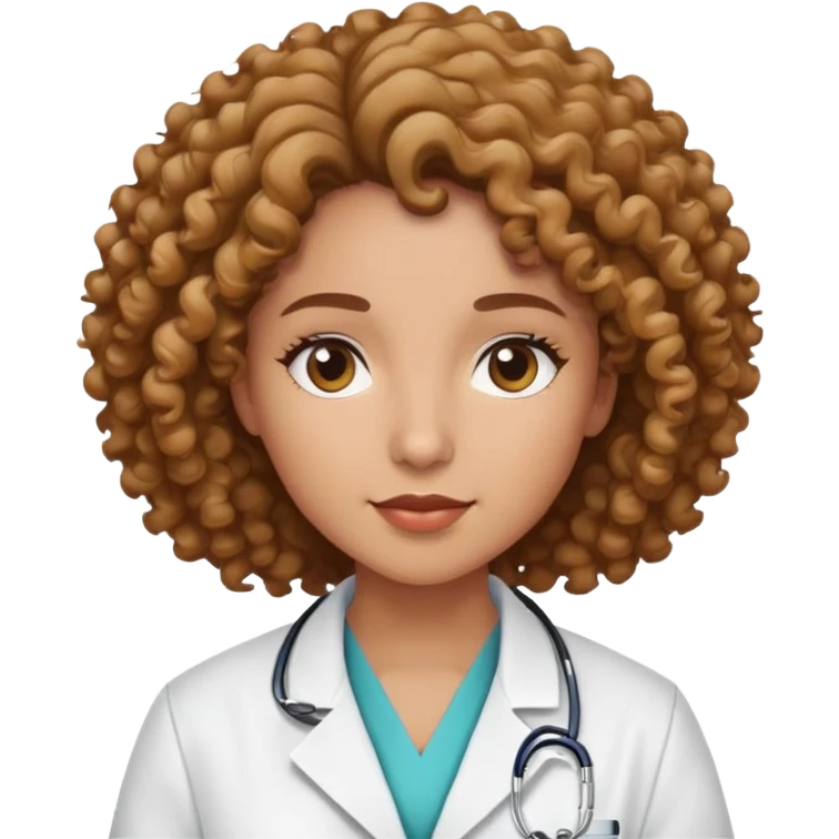 woman with curly hair, light brown skin, wearing hospital lab coat emoji