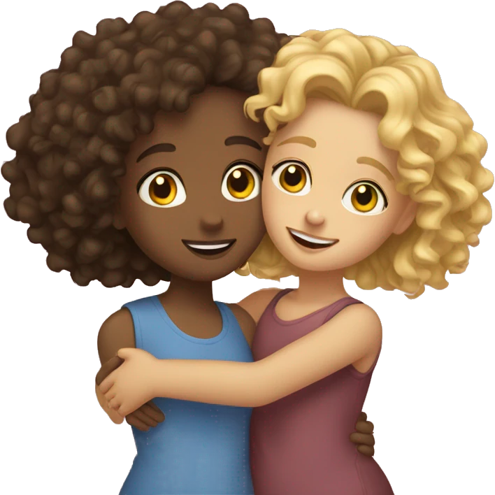 curly brunette girl hug with her sister blonde girl emoji