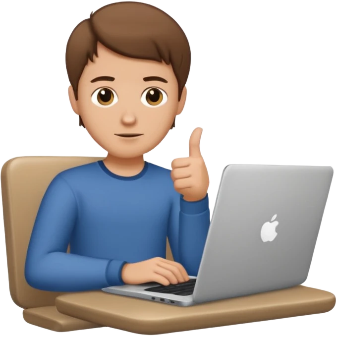 white guy sitting with laptop showing thumb emoji