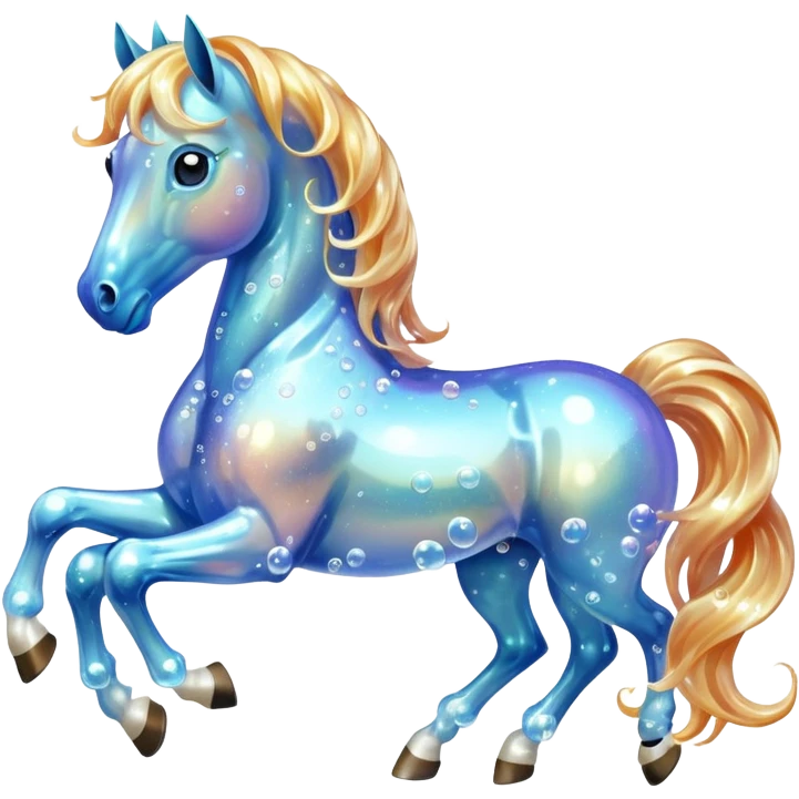 A magical horse made entirely of transparent bubbles and water, with a flowing mane of small bubbles emoji