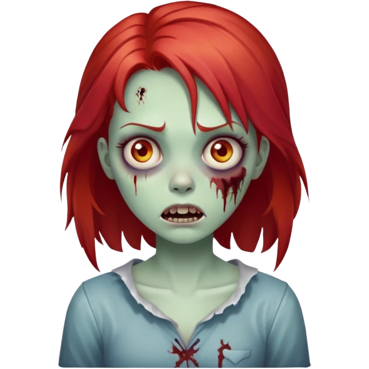 zombie girl with red hair, cute expression emoji