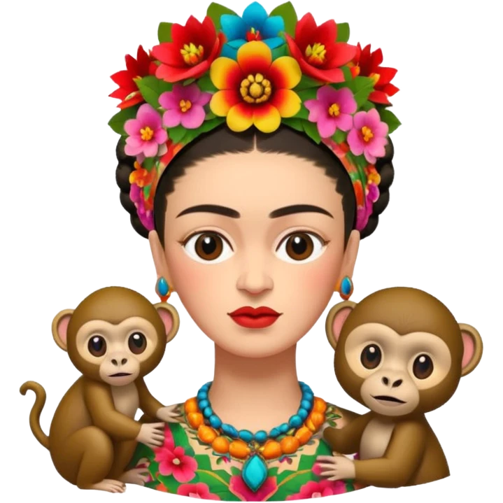 Frida Kahlo with monkey emoji