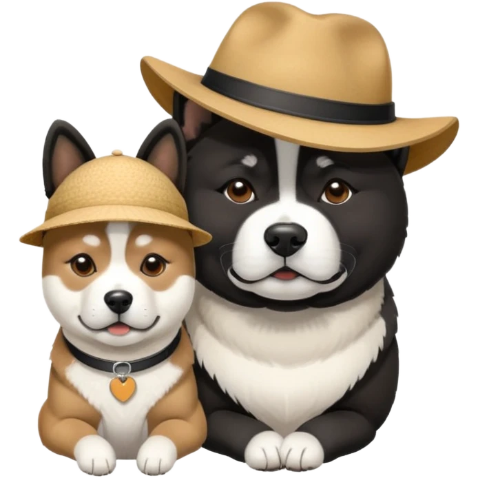 Black American akita hat with his black and white American akita friend  emoji