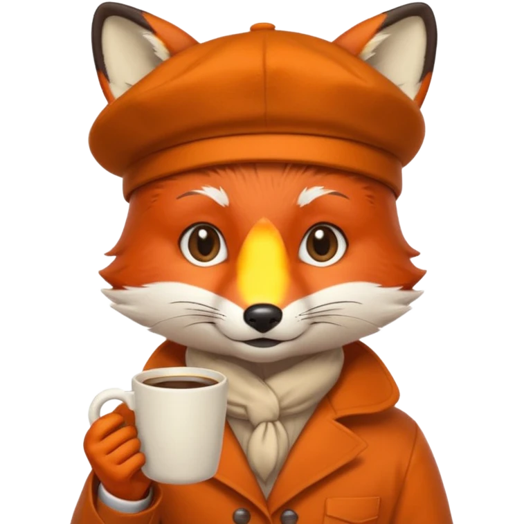 Fox in beret holding coffee cup emoji