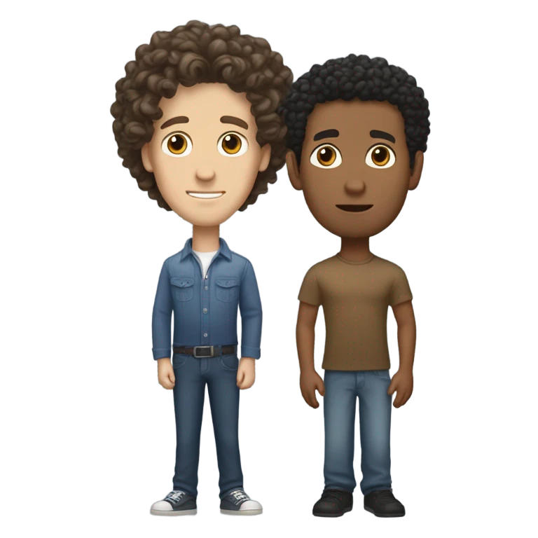 Tall white boy with a Ave hair and short Puerto Rican man with curly hair emoji