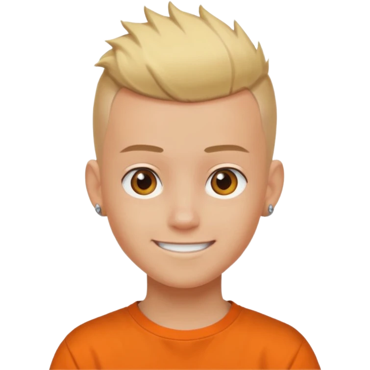 Blonde Buzzcut And Brown Mohawk. Amber Eye. Orange Tshirt. White Sleeve. Teenage Boy emoji