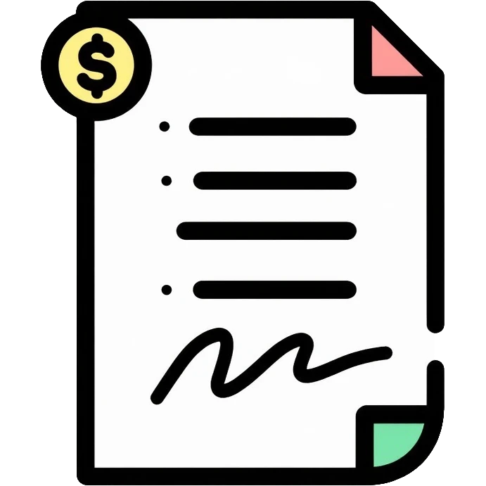 financial document contract with signature line and money symbol emoji
