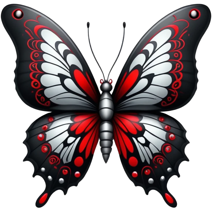Dark evil gloomy Badass emo gothic punky butterfly black and silver with intricate red and white patterns  emoji
