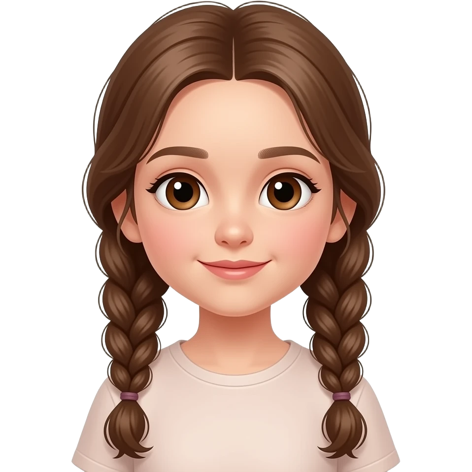Niña pequeña con dos coletas muy largas y onuladas marones y ojos marrones con ropa emoji