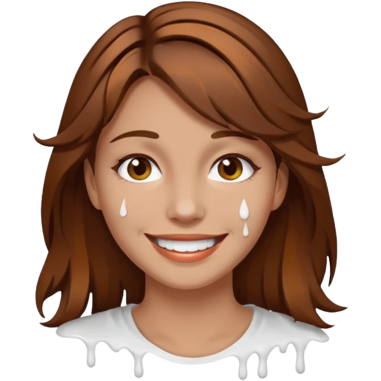 Brown Hair Woman , white paint , drip, face, happy emoji