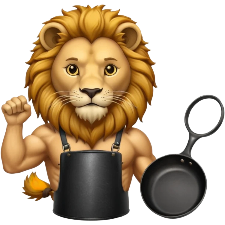 Lion holding cast iron skillet emoji