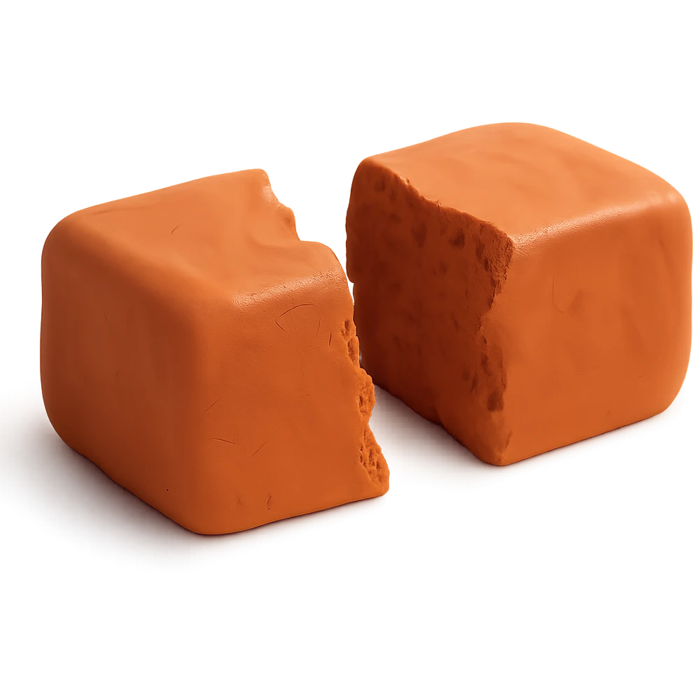 Make the clay brick broken in half with visible jagged edges, maintaining the claymation style, and remove the background. emoji