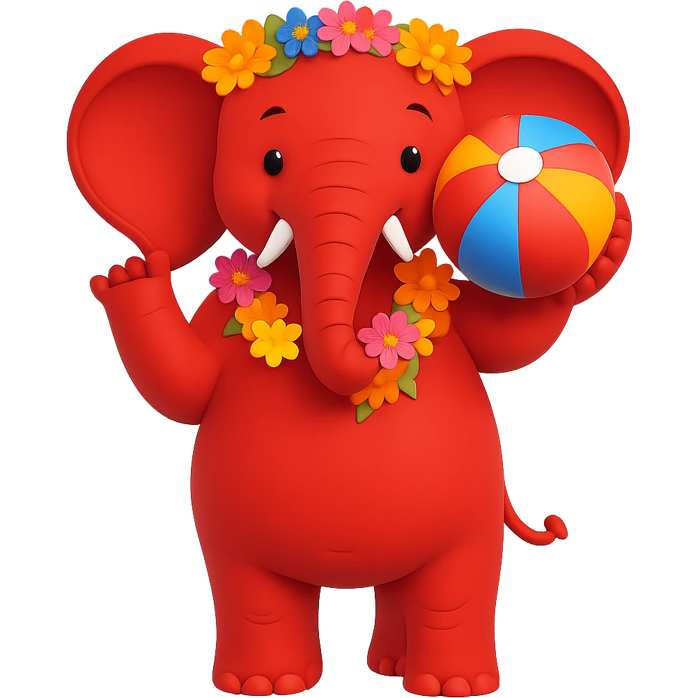 Make the elephant red, keep the summer attire and style, with no background. emoji