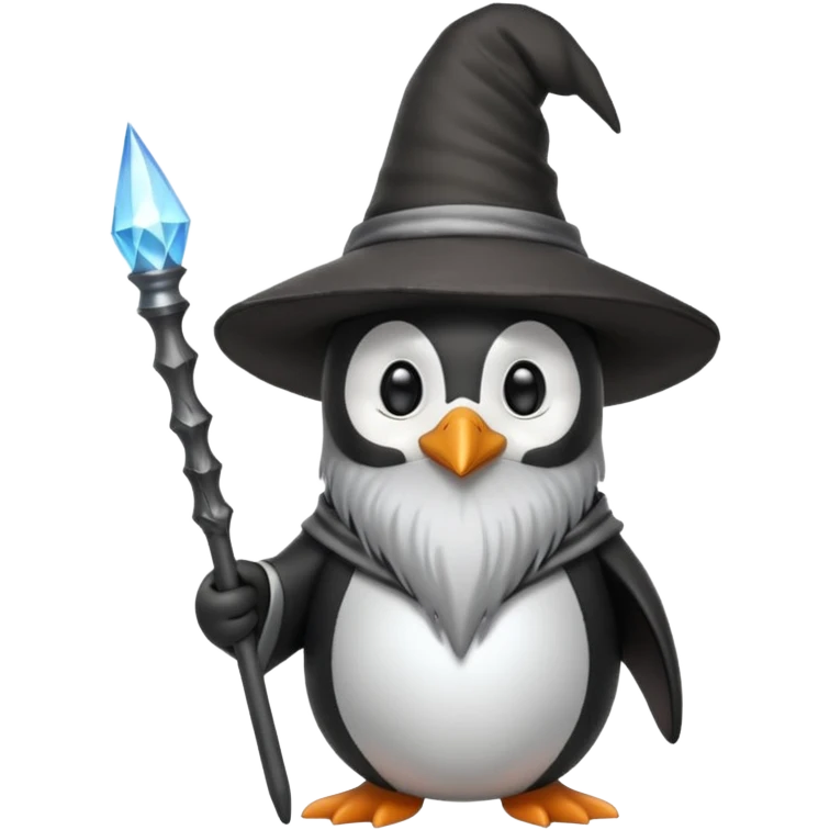 A penguin wizard with a pointy hat and a magic wand emoji