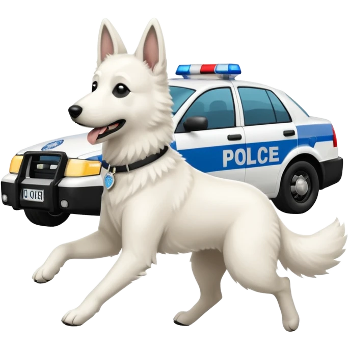 White belgian Shepard Runs away from police car and says "ACAB" emoji