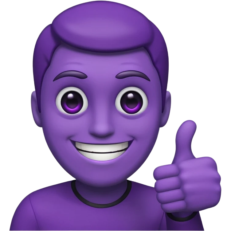 purple guy, black sclera, white pupils, grin, thumbs-up emoji