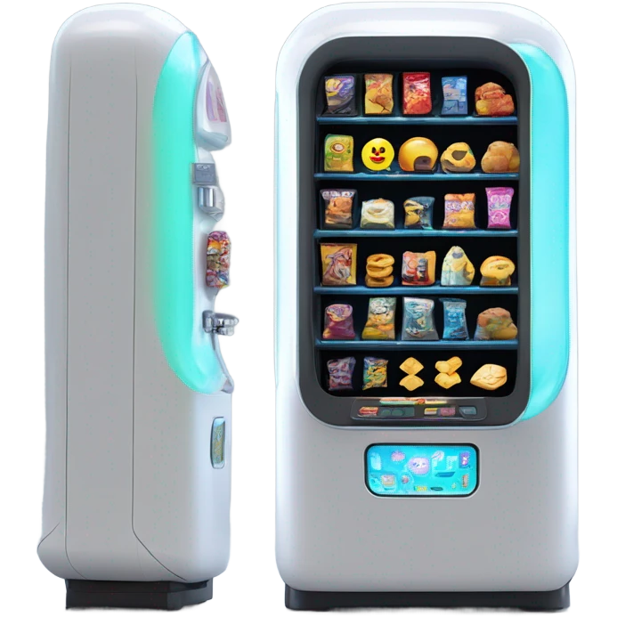 scifi vending machine, sci-fi concept machine, cute emoji
