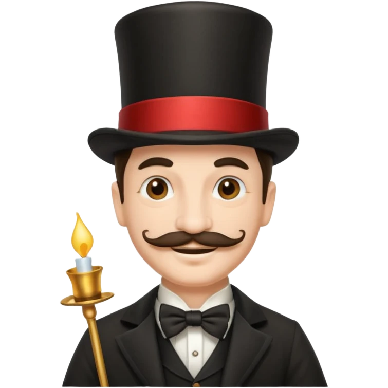 Magician with mustache, wearing a classic top hat emoji
