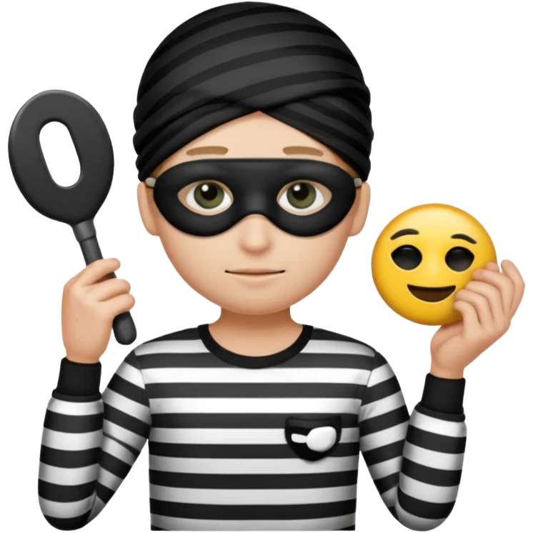 Thief emoji with striped black and white shirt eyemask and thief stuff emoji