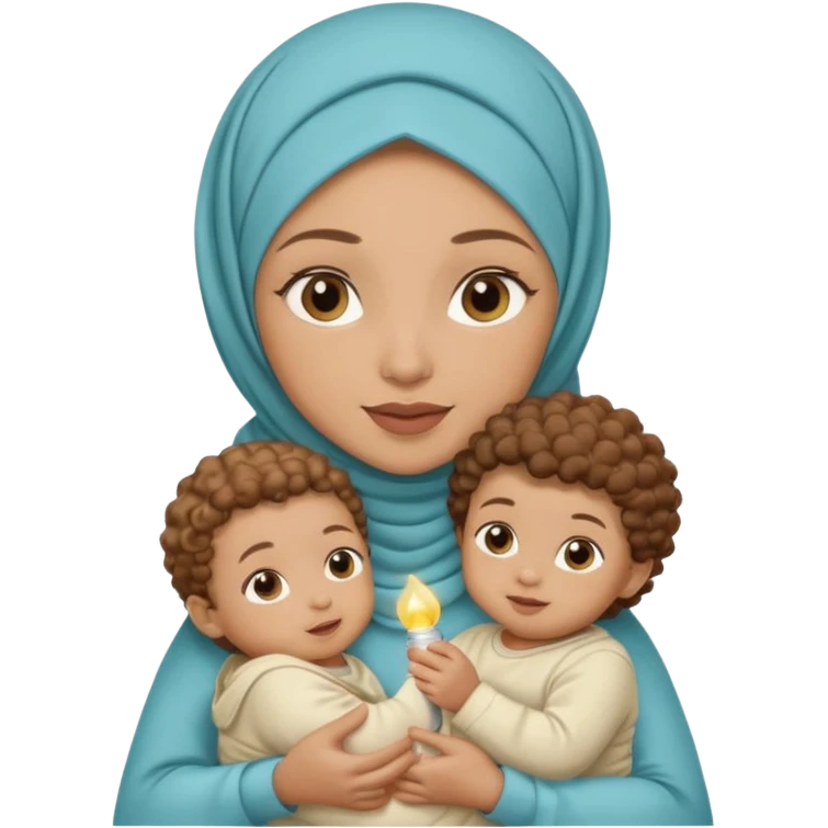 Light skin hijabi woman holding a light skin baby boy brown curls emoji