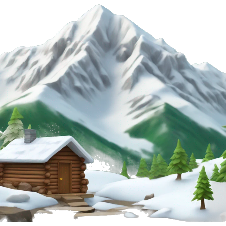 snowy mountain with wood cabin emoji
