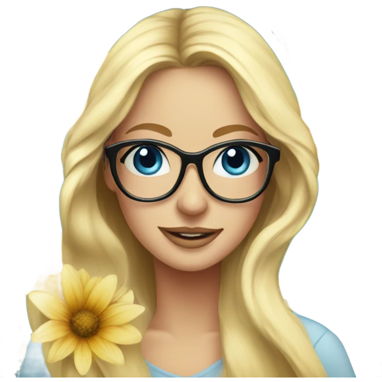 Gorgeous flowing blonde lady blue eyes with flowers and butterflies wearing glasses  emoji