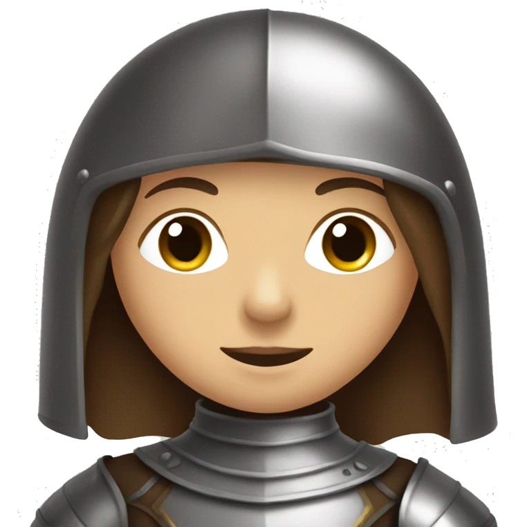 Girl knight with long brown hair and dark brown eyes and a face covering helmet  emoji