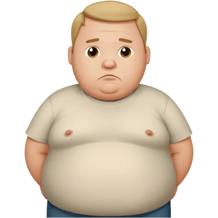 a cartoon fat man holding his stomach wearing t shirt, while looking confused?  emoji