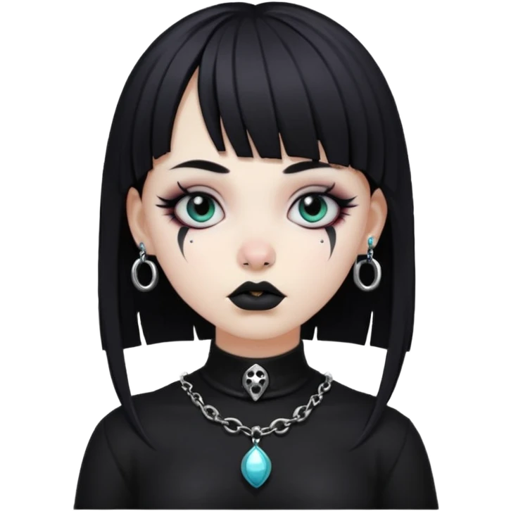 goth girl with a bang, white skin and a septum emoji
