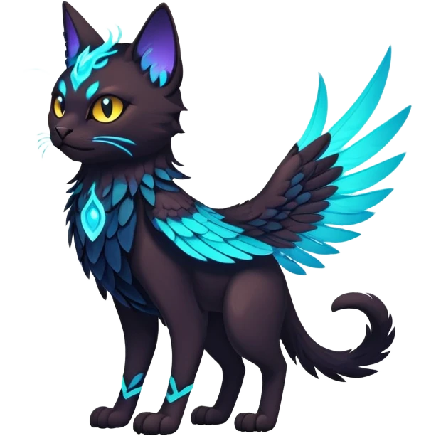 Black Dark Exotic Tropical Beaked Feathery Nocturnal Neon-glowing Abyssal Nightly Abyss-Cat-Gryphon-Fakémon Creature (full body) emoji