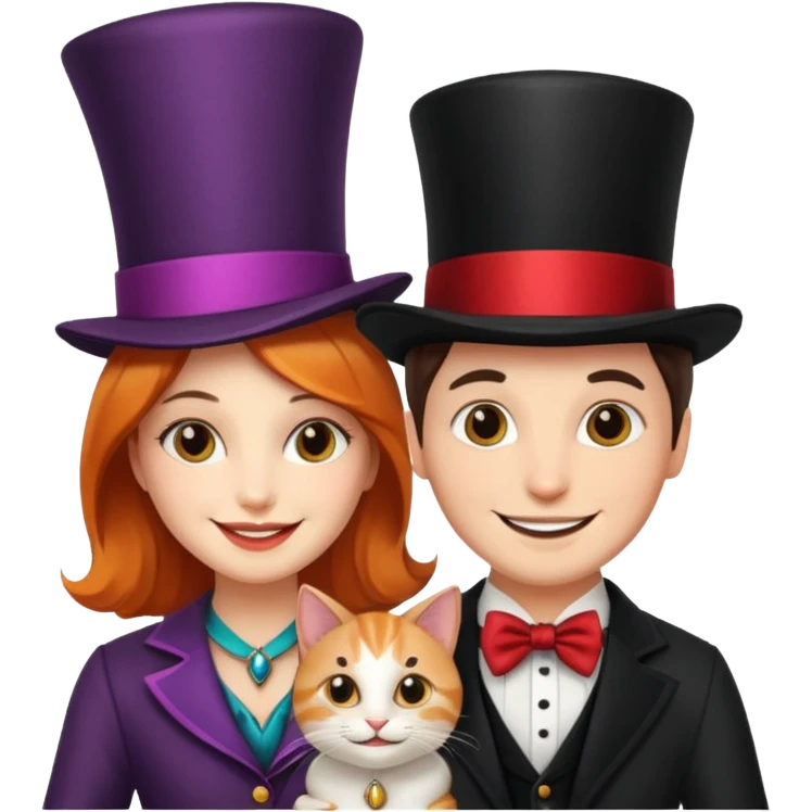 magician couple and their pet cat emoji