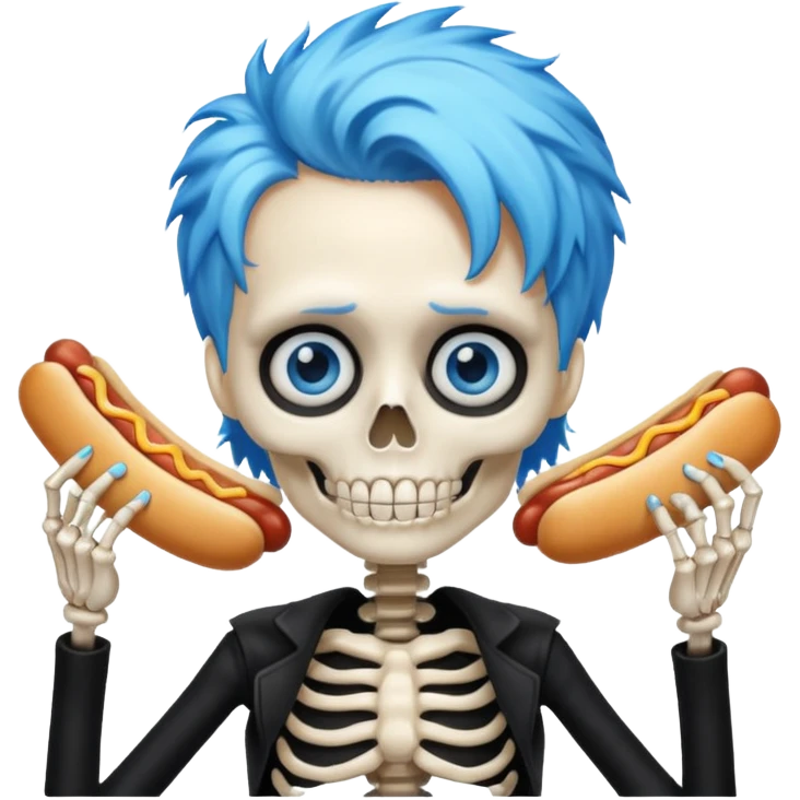 skeleton funky hair eating hot dog emoji