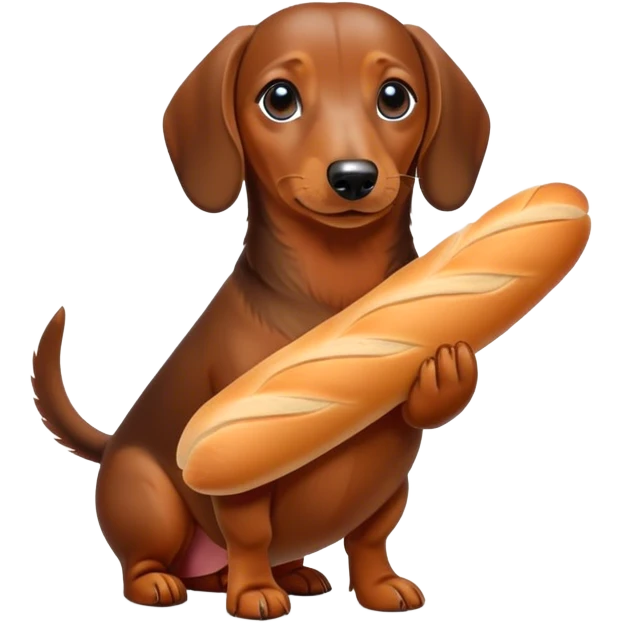 dachshund with a baguette as its body emoji