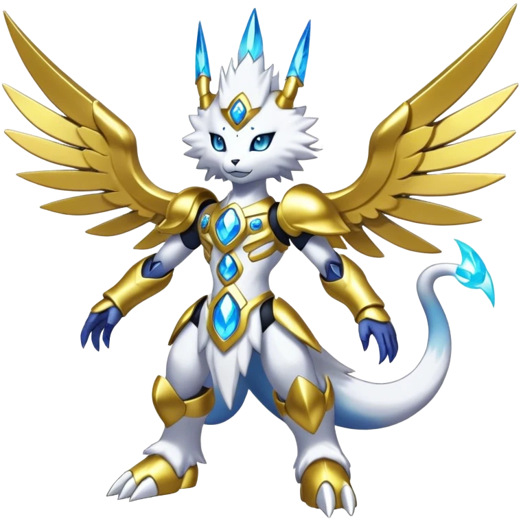 Shiny Futuristic Celestial Godly Divine Fakemon-Pokemon-Digimon-Spectrobes-fusion, full body emoji
