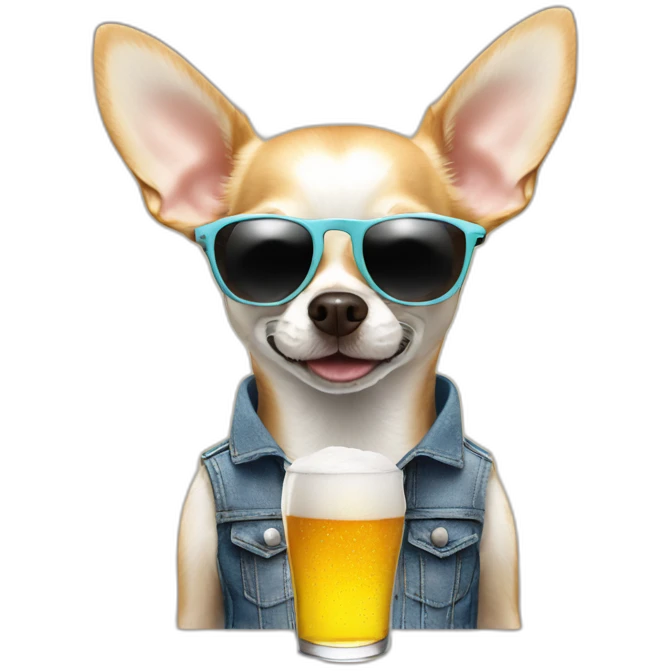 withe chihuahua with sunglasses taking a beer emoji
