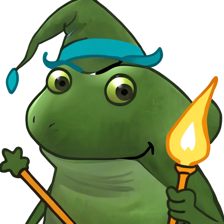 green frog, wizard emoji