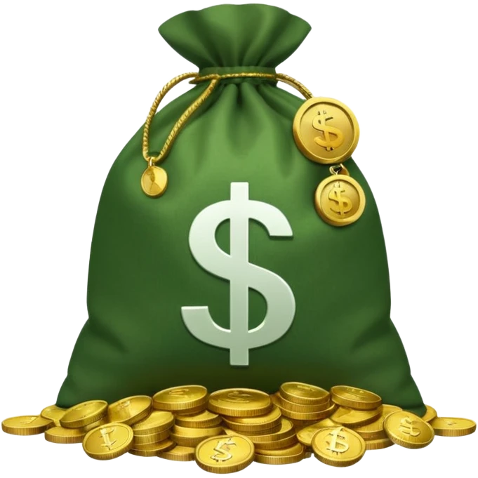 money bag featuring a classic play button symbol (white triangle on dark circle), no dollar sign, with a pile of coins next to it emoji
