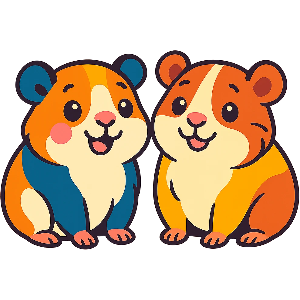 two happy and cute guinea pigs together, colorful and friendly illustration style, white background emoji