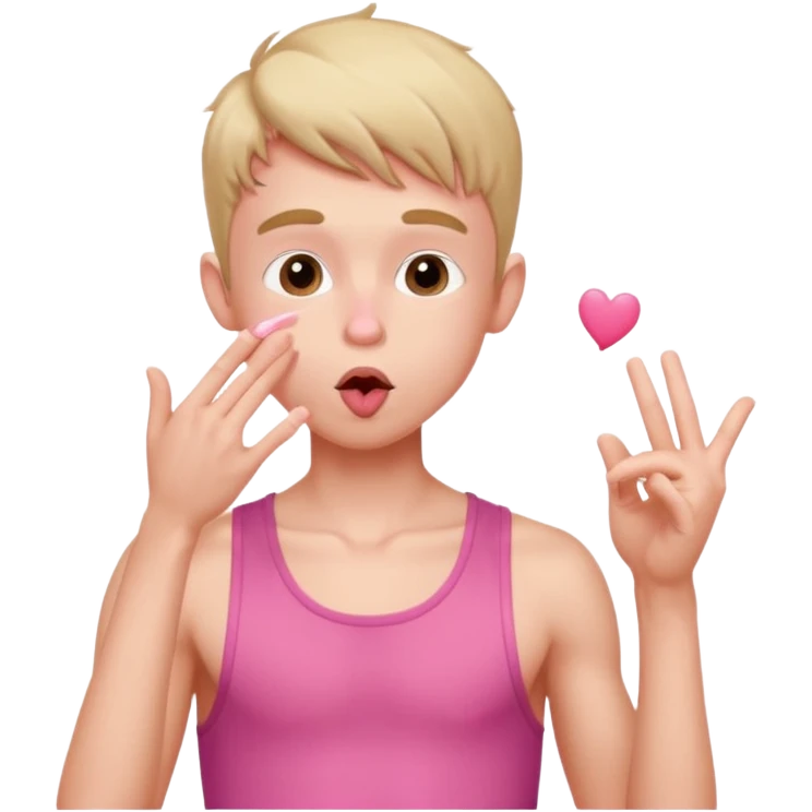 skinny boy in a pink crop top blowing a kiss emoji