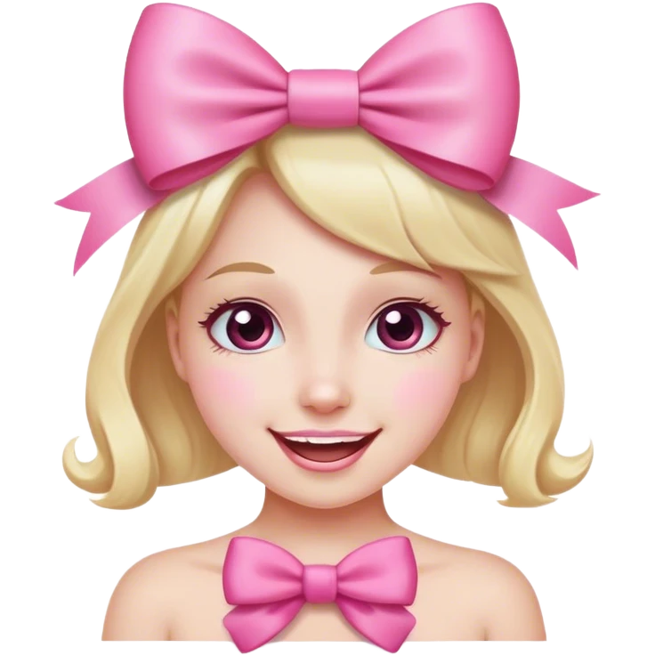 coquette pink bow happy face emoji