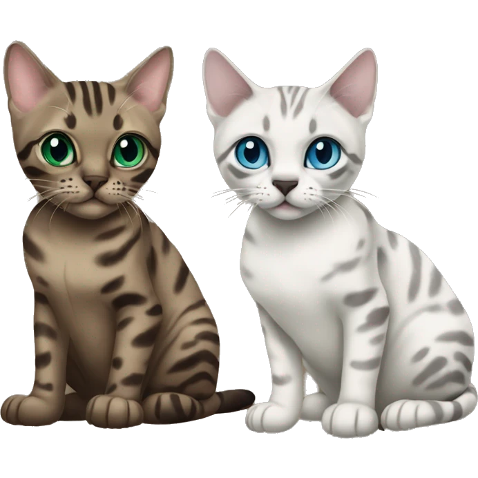 Seal Bengal cat with Blue eyes + charcoal Sepia bengal cat with Green eyes sitting  emoji