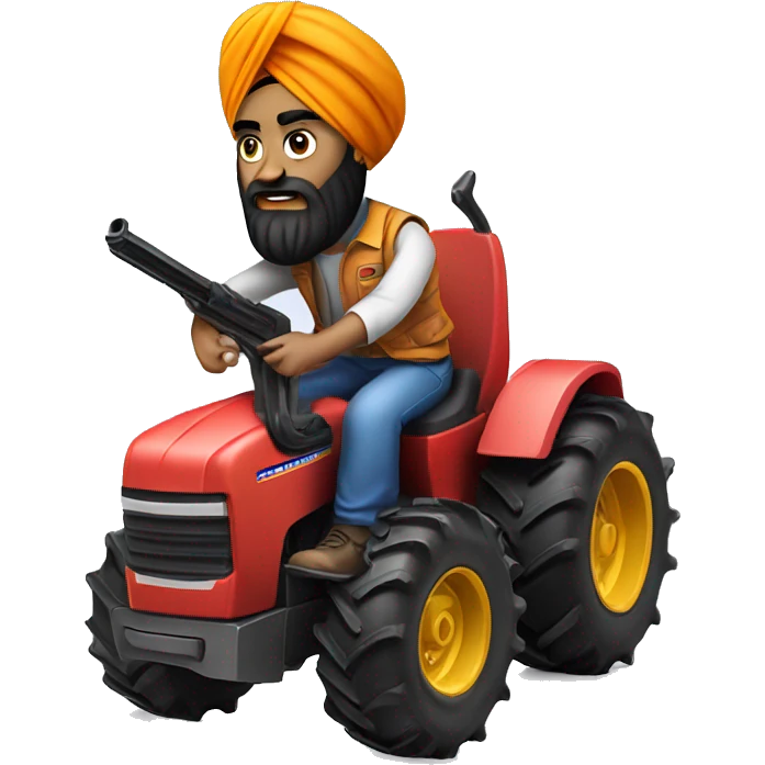 Sikh on a tractor with an angry face with a realistic nerf gun emoji