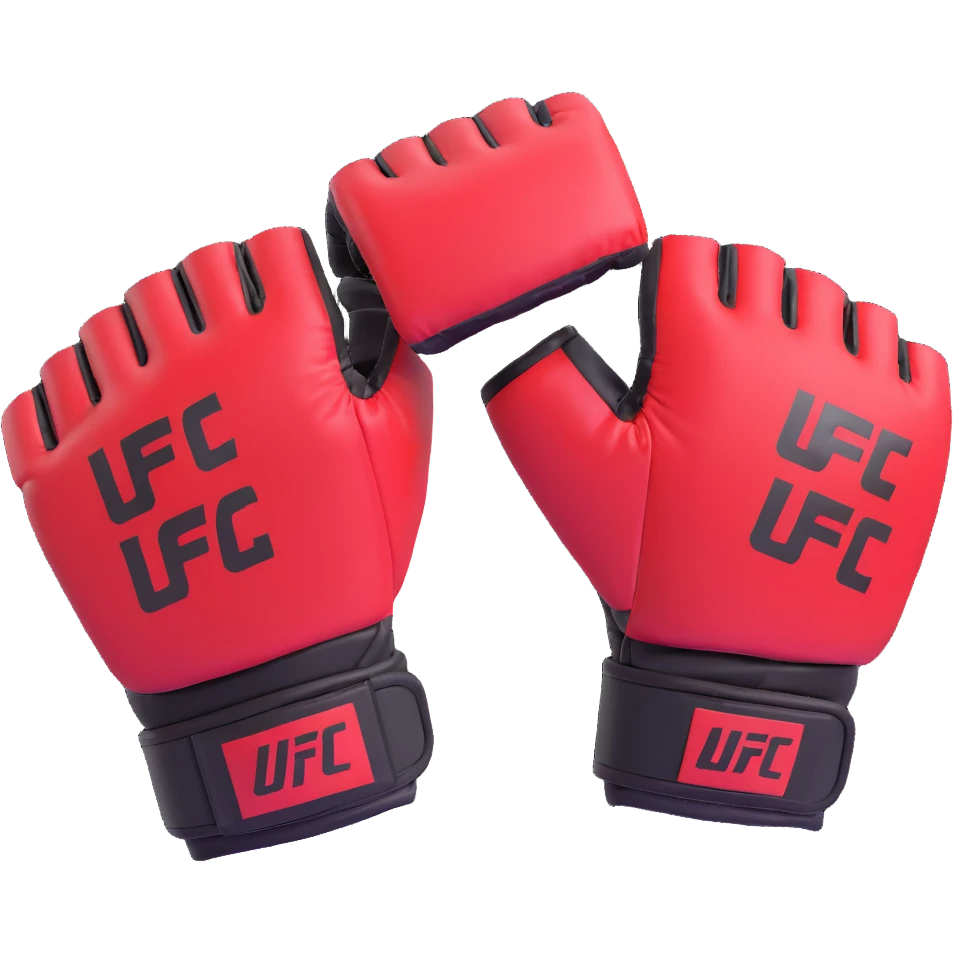UFC MMA fighting glove with open fingertips, padded knuckles, red and black colors, official UFC style, detailed 3D emoji